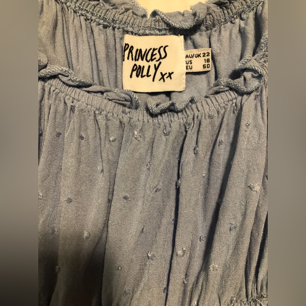 Princess Polly,Love Galore,blue off the shoulder shirred waist ruffle romper, 18 - Picture 5 of 12